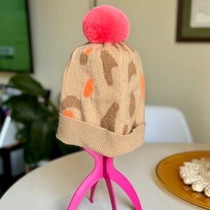 SCOTT & SCOTT LONDON Tan and Pink Pom-Pom Hat (100% Cashmere!)